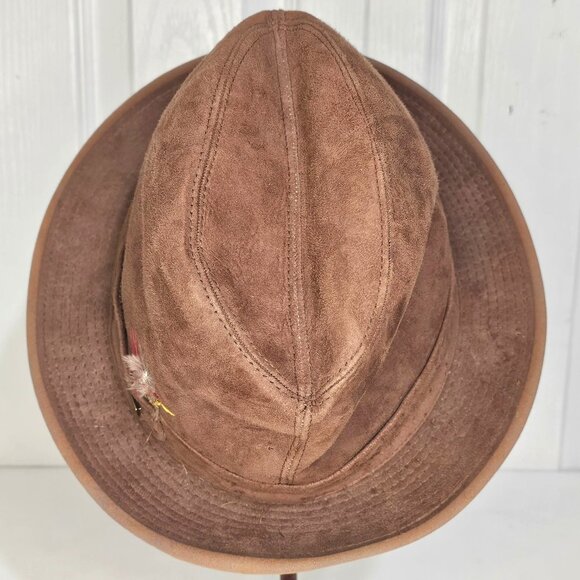 Vintage London Fog Suede Leather Brown Fedora Hat Gentlemen Classic Men's Med 7 - Picture 6 of 8